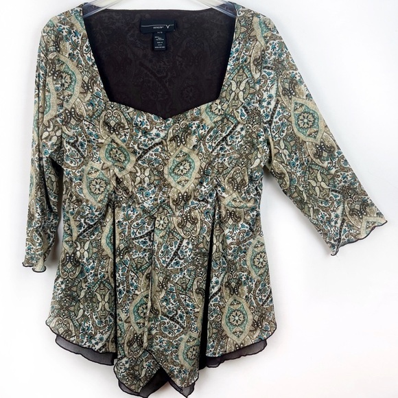 Vintage Venezia Paisley Babydoll Top Asymmetrical Hem Mesh Fairycore XL 14 16 - Picture 11 of 11